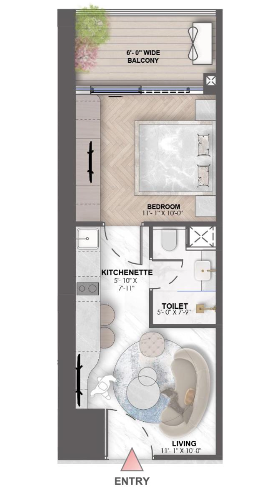 1 BHK 695 SQ.FT. (Suite)